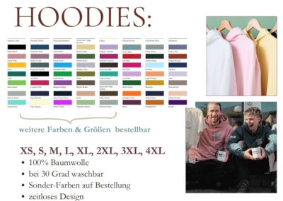 Farben und Größen der Hoodies